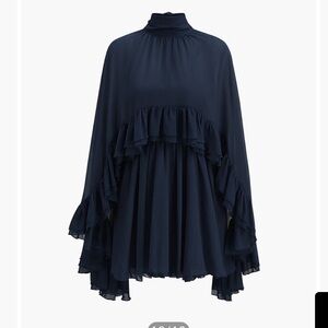 Semi-Sheer Chiffon Ruffle Dress With Outer Cape